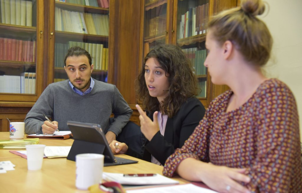 Members of Lapsus, a contemporary history association based in Milan. They have conducted many interviews for the Digital Archive. From left: Zeno Gaiaschi, Greta Fedele, Erica Picco. Photo: A. Pesaro.